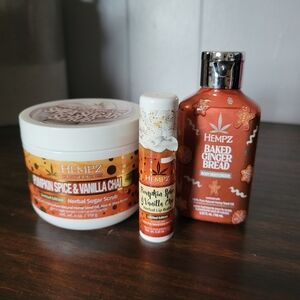 Hempz Body Care Set - Sugar Scrub, Lotion, Lip Balm - Pumpkin Spice Vanilla Chai